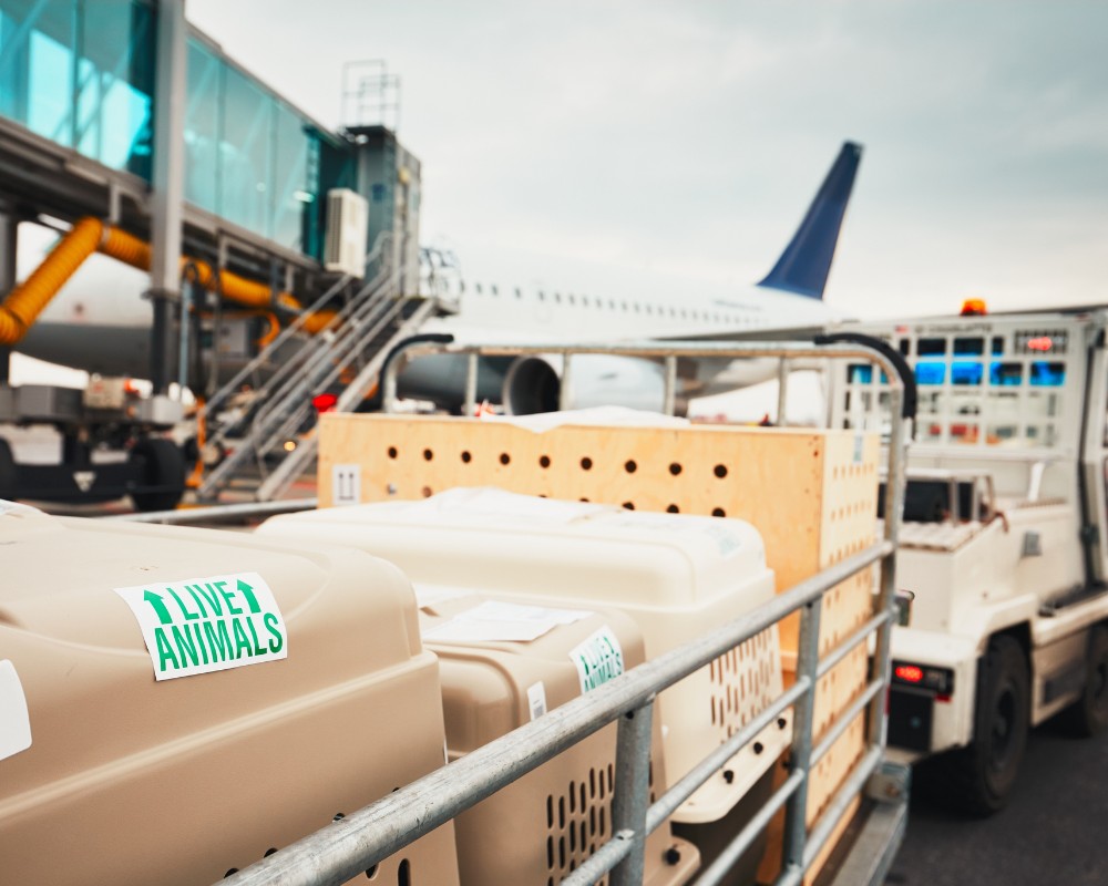 packages cages being towed at airport cargo service purrfect pilots