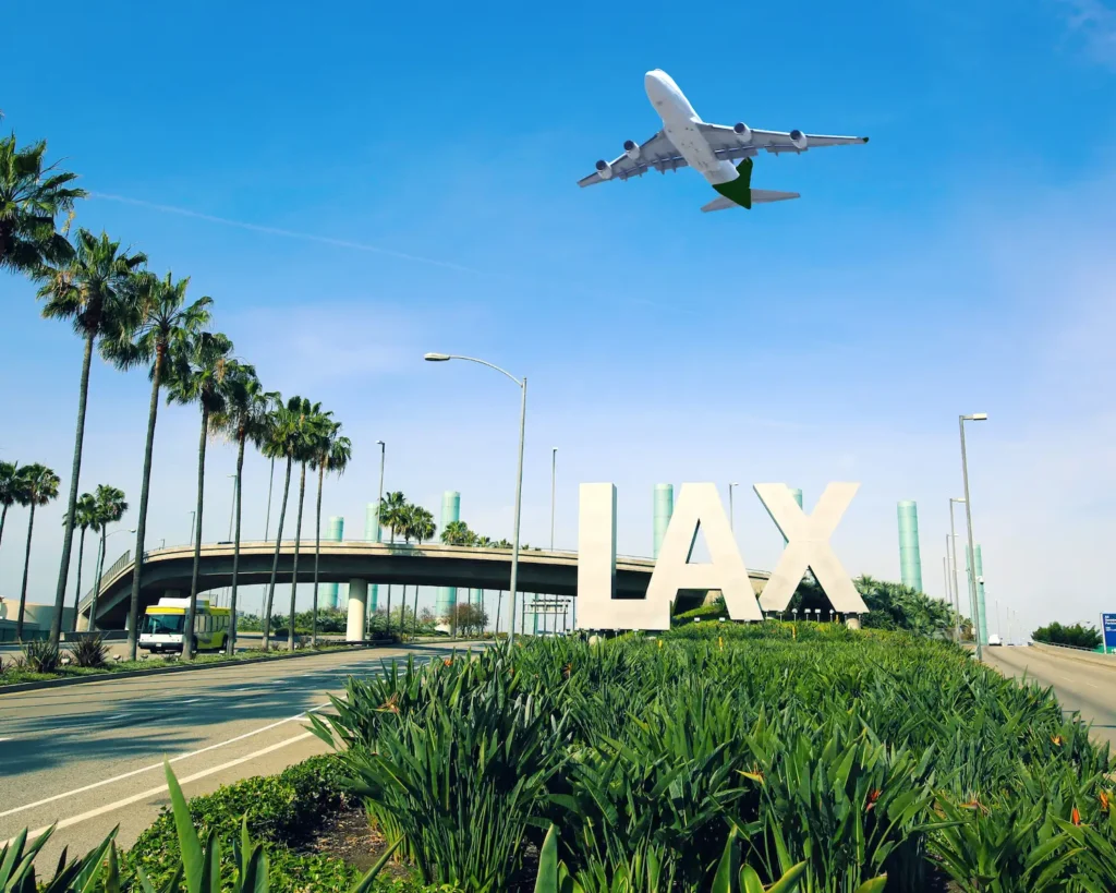 LAX airport landscape with the plane hovering in the sky purrfectpilots