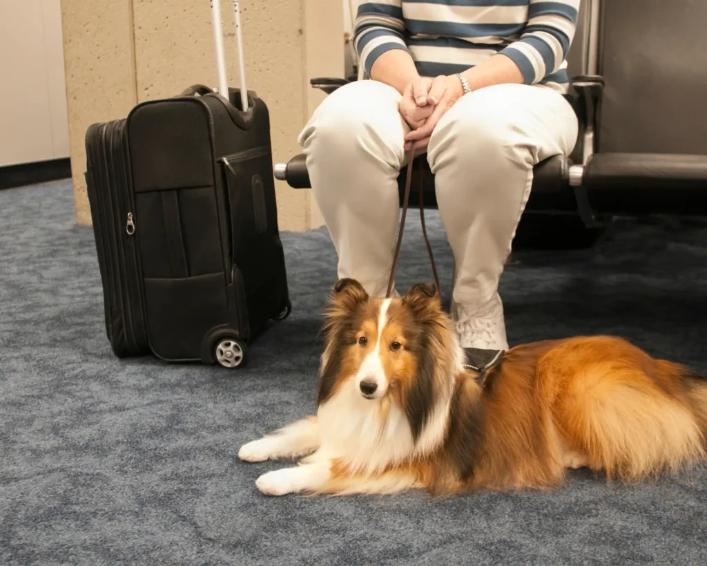 a long-haired dog lying next to its owner a beginner's guide how to prepare for pet travel purrfect pilots